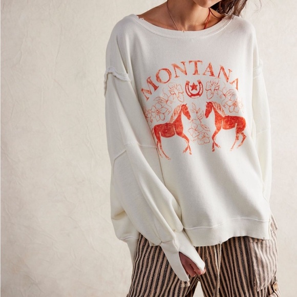 Free People Montana Graphic Camden Oversized Sweatshirt Size Small - Picture 2 of 14